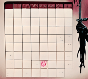 An events list featuring a skull and crossbones on a calendar image.