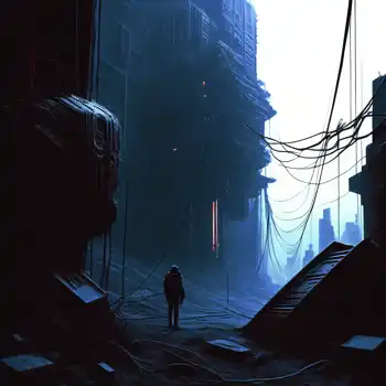 A futuristic city with a person walking through it, ready for release.