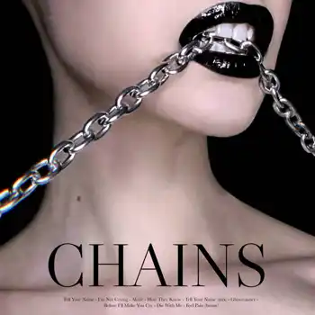 The cover of chains with a woman's mouth covered in chains.