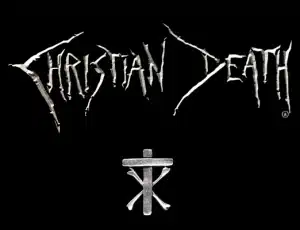 The logo for christian death on a black background.