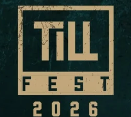 A rectangular logo featuring the text "TILL FEST 2026" in bold, stylised letters on a dark, textured background.