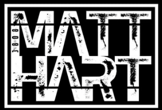 Black and white graphic with the distressed, bold text "MATT HART" in all caps. Numbers "3608" are vertically aligned to the left of the letter "A".