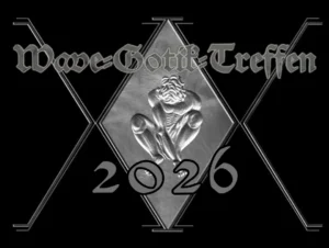 WGT 2026 logo with gothic lettering, a skeletal figure sitting in the centre, and "2026" written below on a black background.